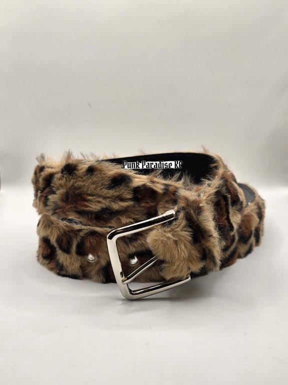 Brown leopard print fur belt